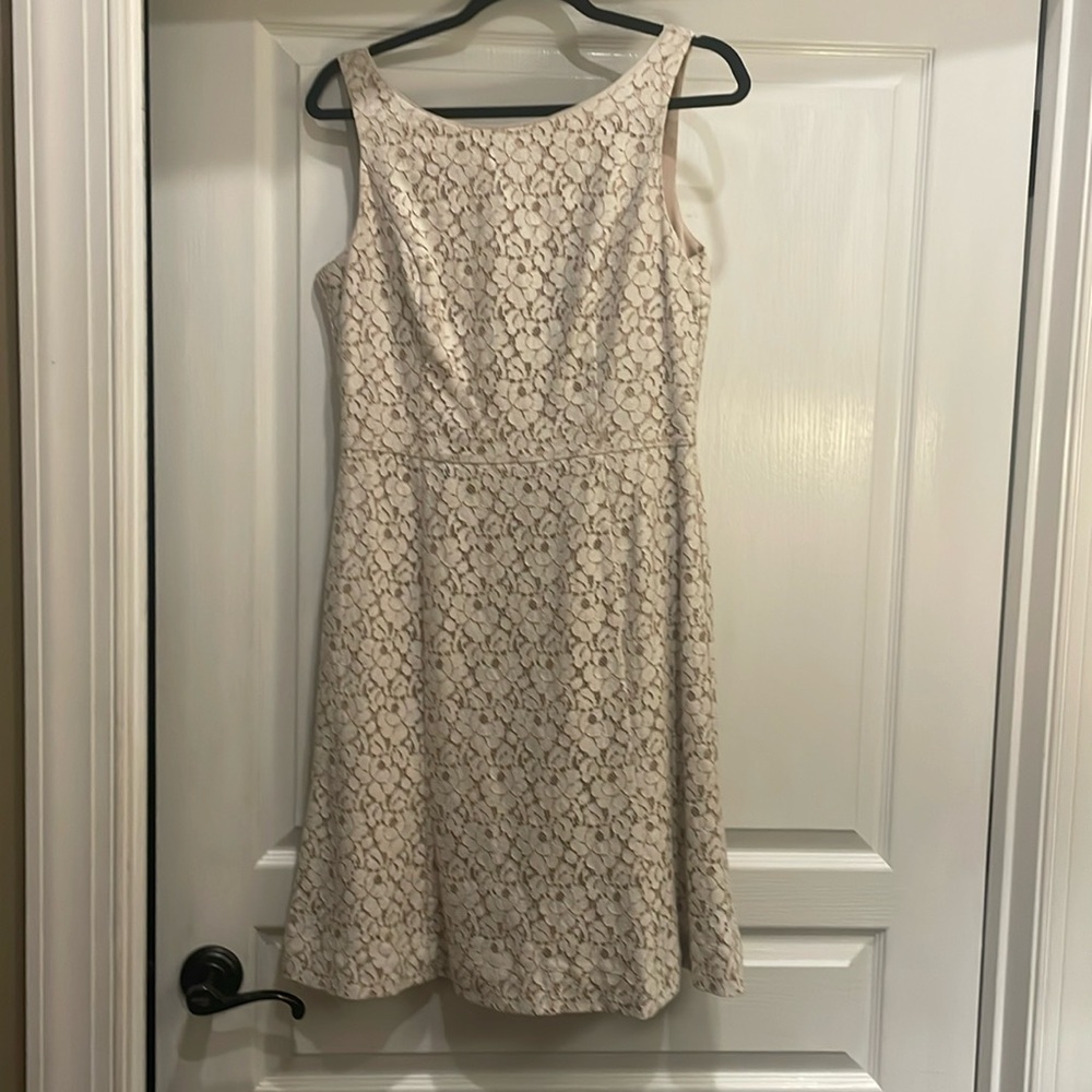 White House Black Market cream lace dress.